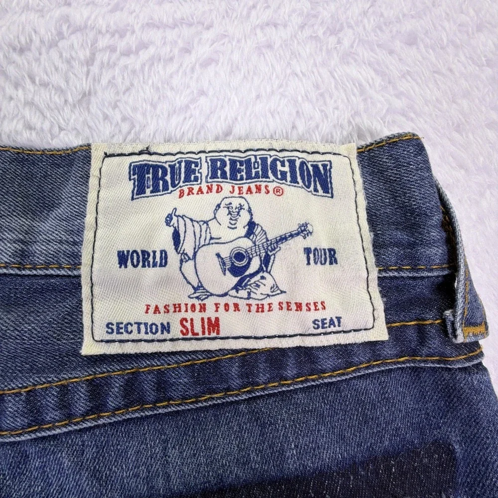 Vintage Y2K True Religion Mens Jeans 36x31 Slim Flap Coin Pocket Distressed Read
